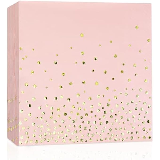 NAPKINS PINK GOLD PACK OF 50 POLKA DOTS WITH GOLD FOIL PARTY NAPKINS 3-PLY PAPER SERVING COCKTAIL NAPKINS 33 X 33 CM PAPER NAPKINS - Image 1
